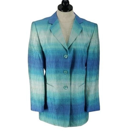 Horst Basler Multicolored‎ Blue Stripe size 38 size 8 Blazer button up jacket - Picture 1 of 8